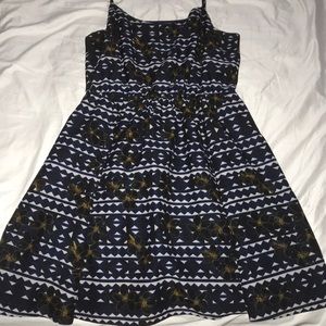 Blue and white j crew dress with yellow flowers
